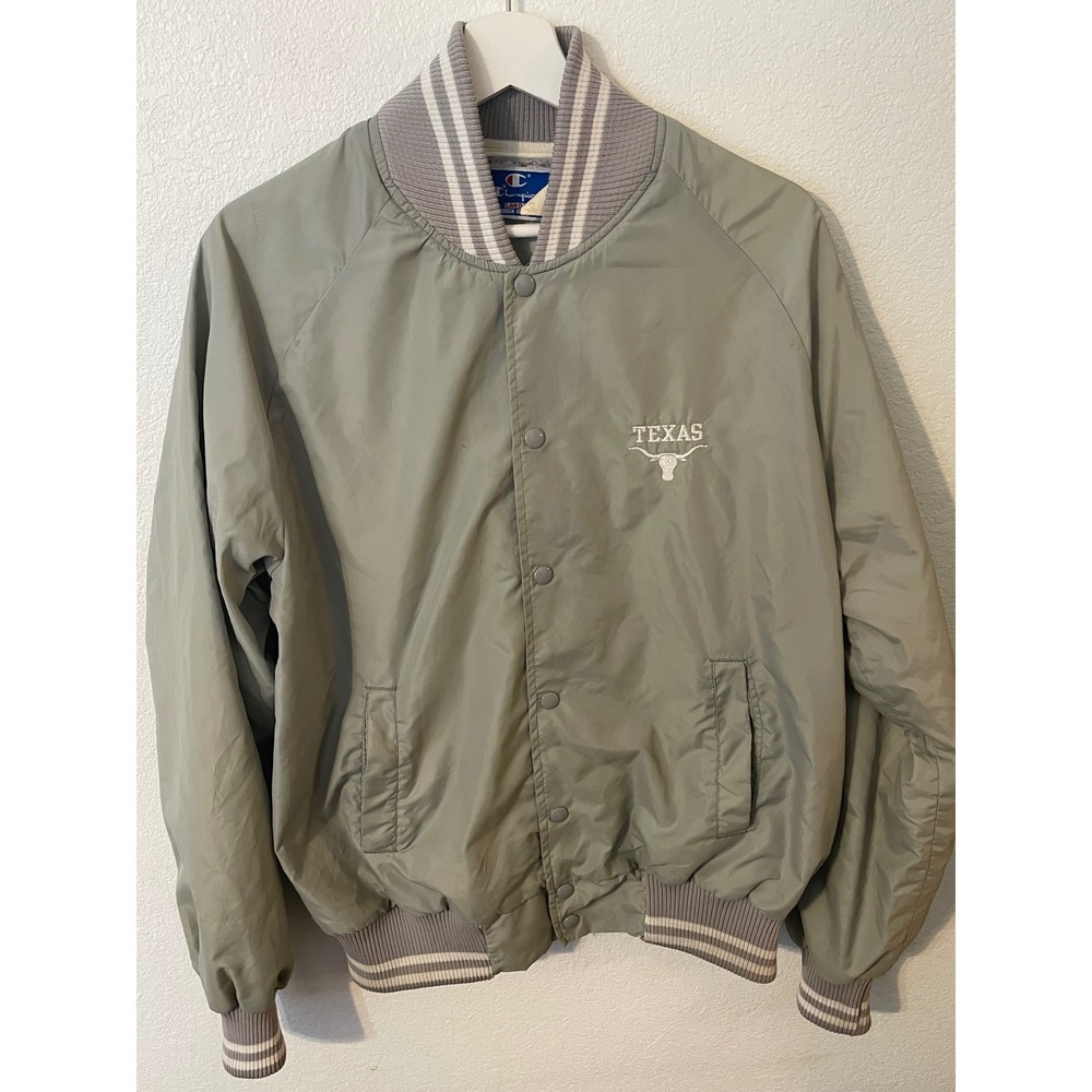 Vintage Champion Texas Longhorns Mens Bomber Jacket Windbreaker Gray College